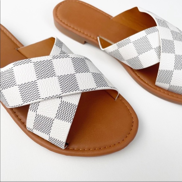 White Gray Checkered Criss Cross Sandal - Picture 5 of 7